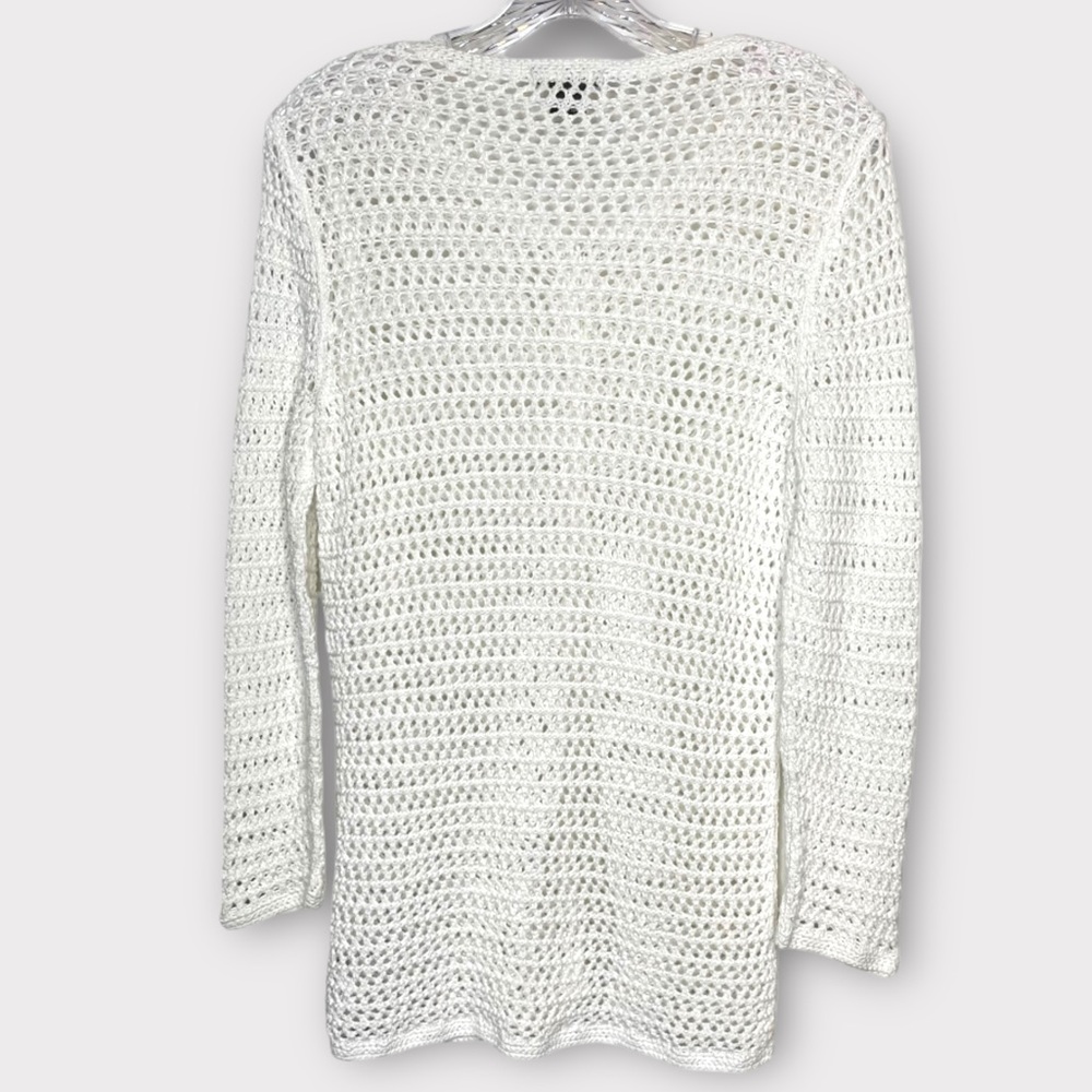 White Open Stitch Button Down Cardigan Sweater 10… - image 2